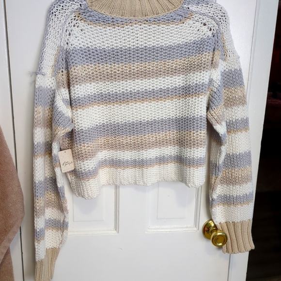 NEW Free People Devon Stripe Crop Sweater In Gray, Small - Picture 2 of 6
